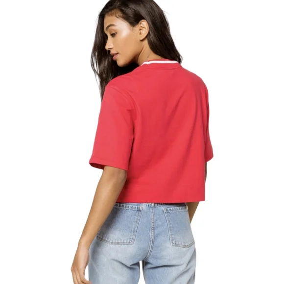 Red adidas cropped trefoil‎ logo tee shirt top Sz Small - Picture 3 of 9